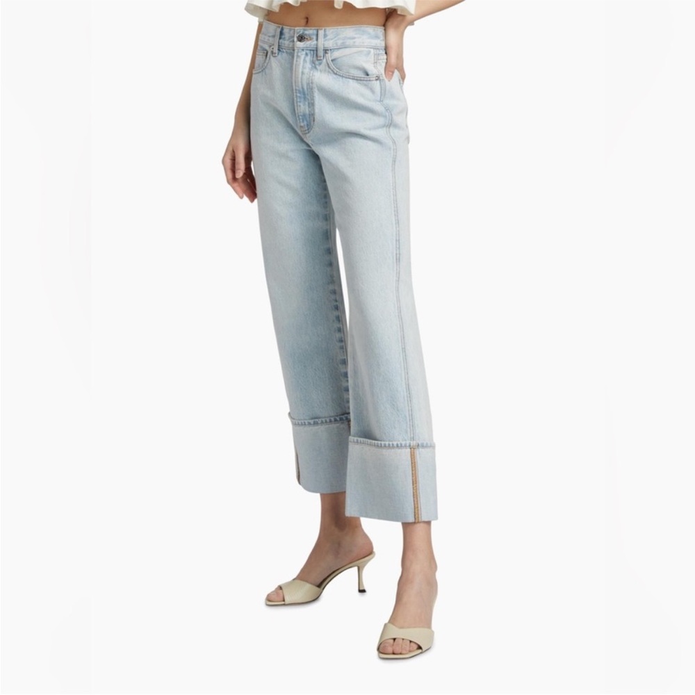 Veronica Beard Light Wash High-Rise Cuff Jeans